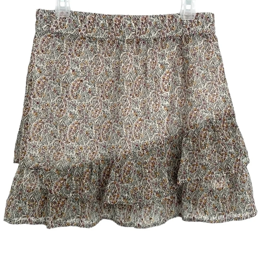 Renuar Sheer Lined Pleated Paisley Print Floral Skirt